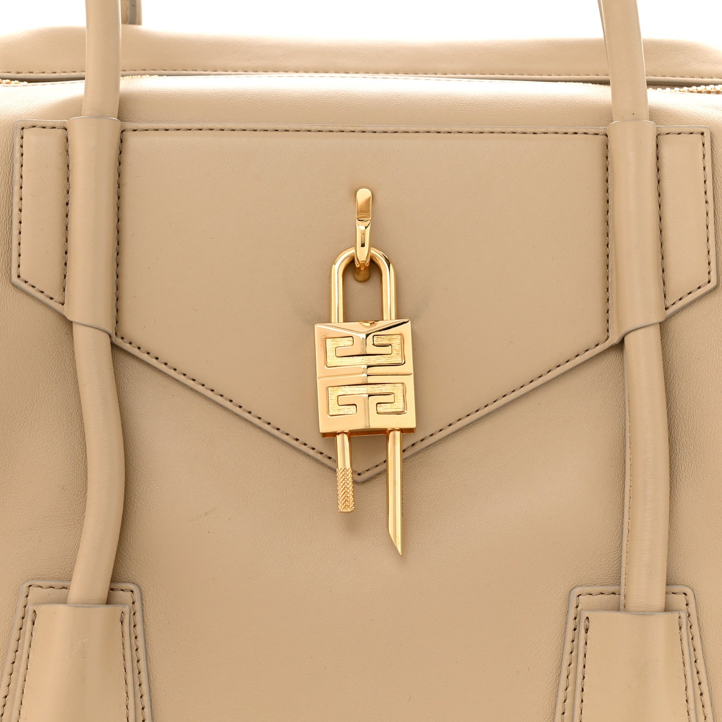 Smooth Calfskin Medium Antigona Lock Duffle Bag Beige