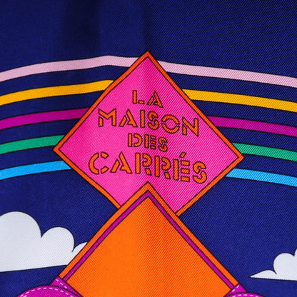 Hermes Silk La Maizeon Des Carres 90 Scarf Bleu Azur Marine Rose Indien 4 of 8