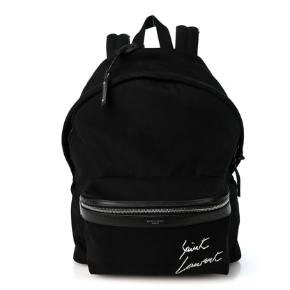Saint Laurent Canvas Signature Embroidered City Backpack Black 1 of 10