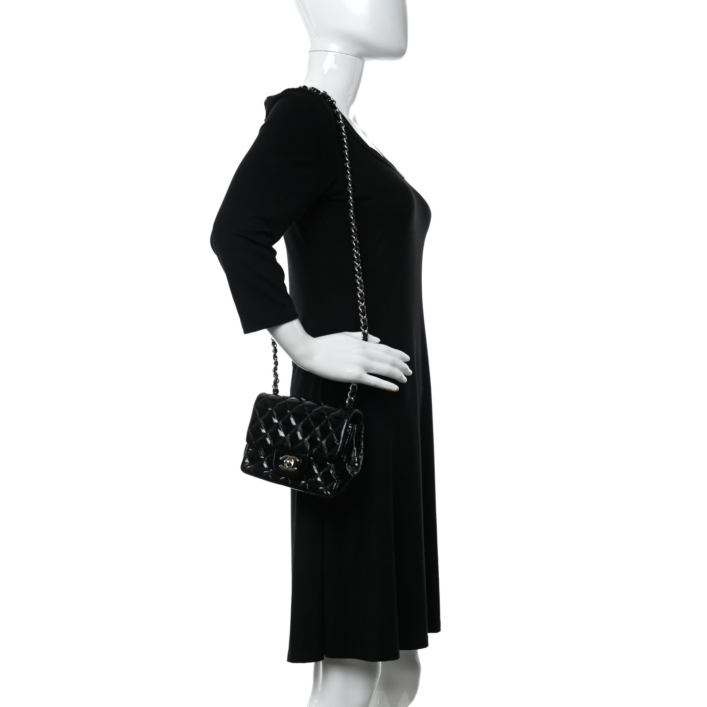 Patent Calfskin Quilted Mini Square Flap Black