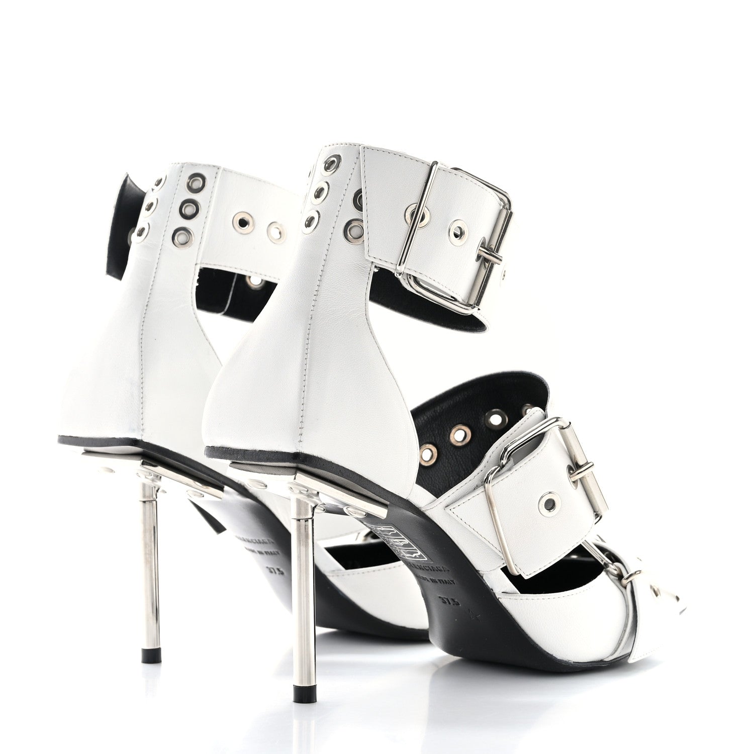 Balenciaga Shiny Kidskin Point Toe Buckle Pumps 37.5 White 5 of 11