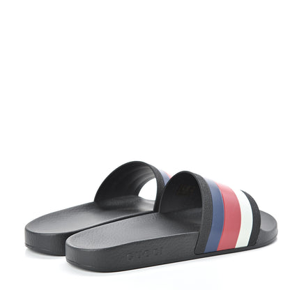 Gucci Rubber Web Mens Pool Slide Sandals 9 Black Mystic White Hibiscus Red Marine 4 of 7