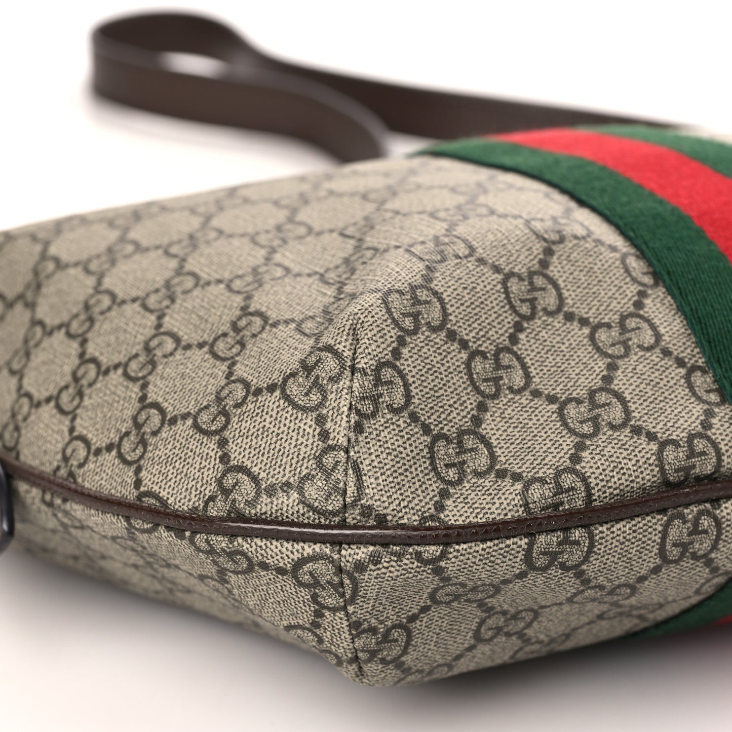 GG Supreme Monogram Textured Dollar Calfskin Web Small Ophidia Half Moon Hobo Beige Ebony New Acero