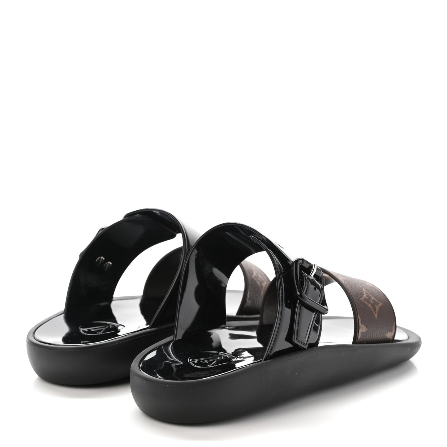 Monogram Sunbath Flat Mule Sandals 37 Black