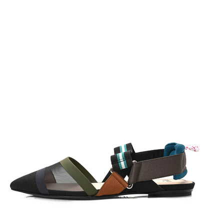 Fendi Technical Mesh Canvas Colibri Slingback Ballerina Flats 35 Black Verde Military 1 of 8