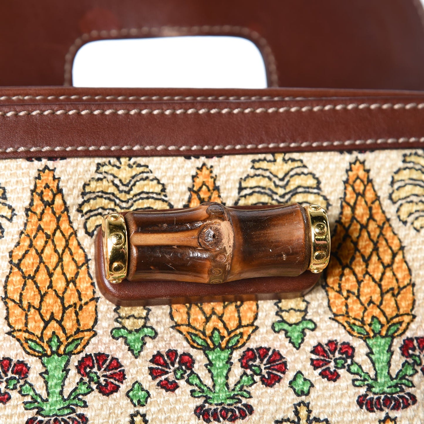 Canvas Pigna Print Peggy Bamboo Top Handle Bag Brown