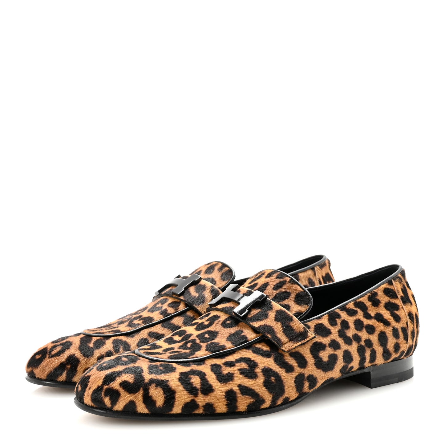 Moire Calfskin Leopard Print Womens Paris Loafers 40 Gold Black