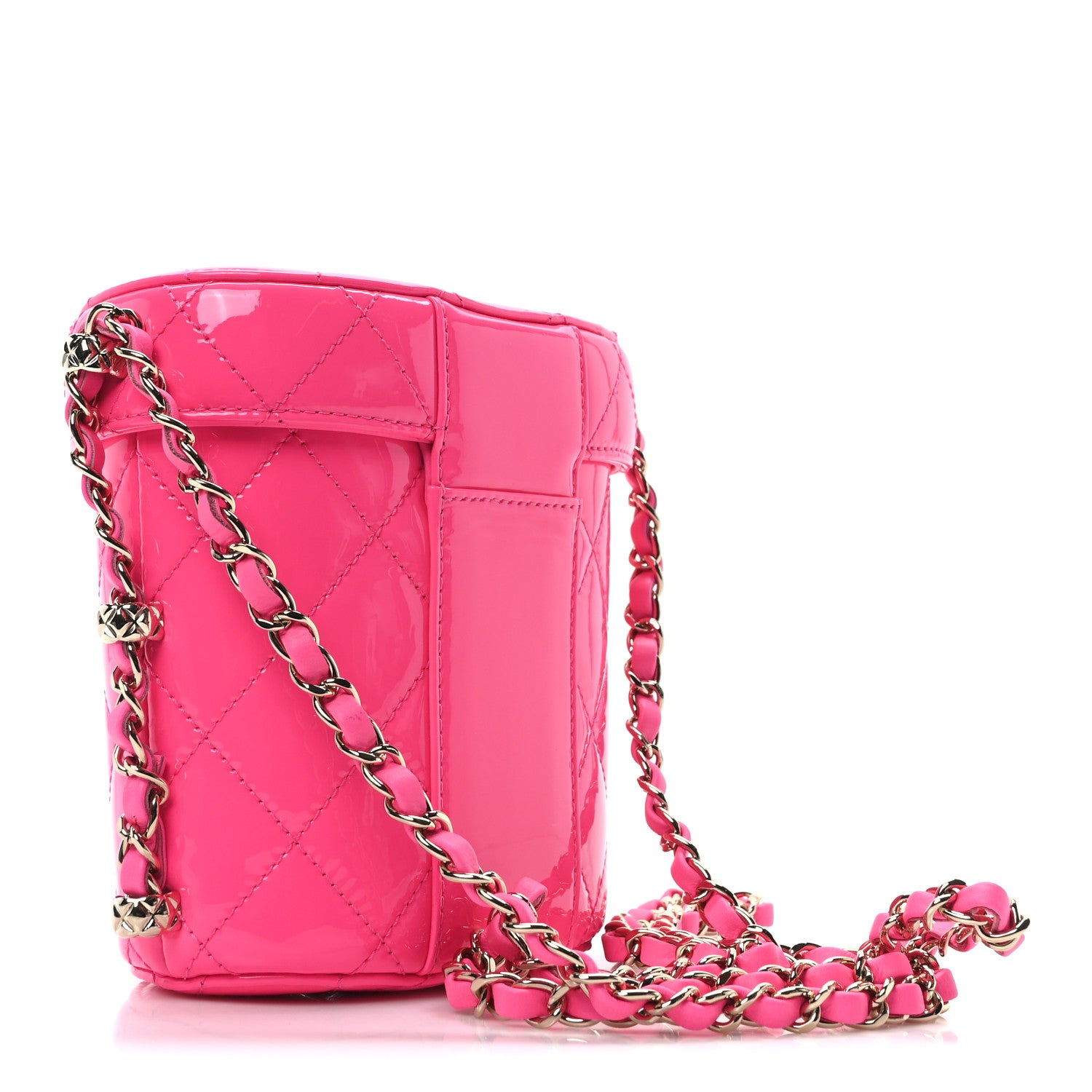Chanel Patent Quilted CC Vani-Tea Case With Chain Neon Pink 3 of 10