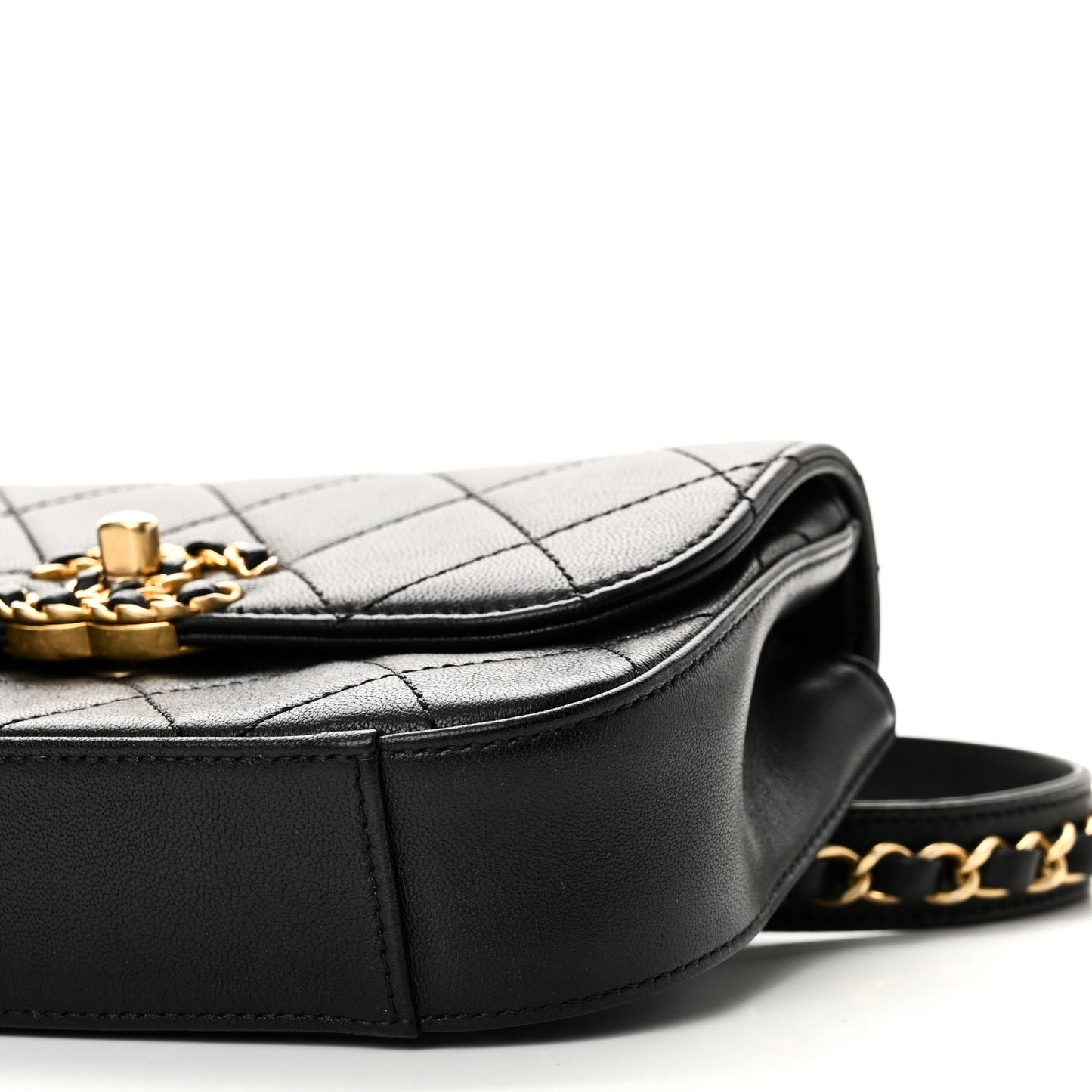 Lambskin Quilted Chain Infinity Waist Belt Bag Black