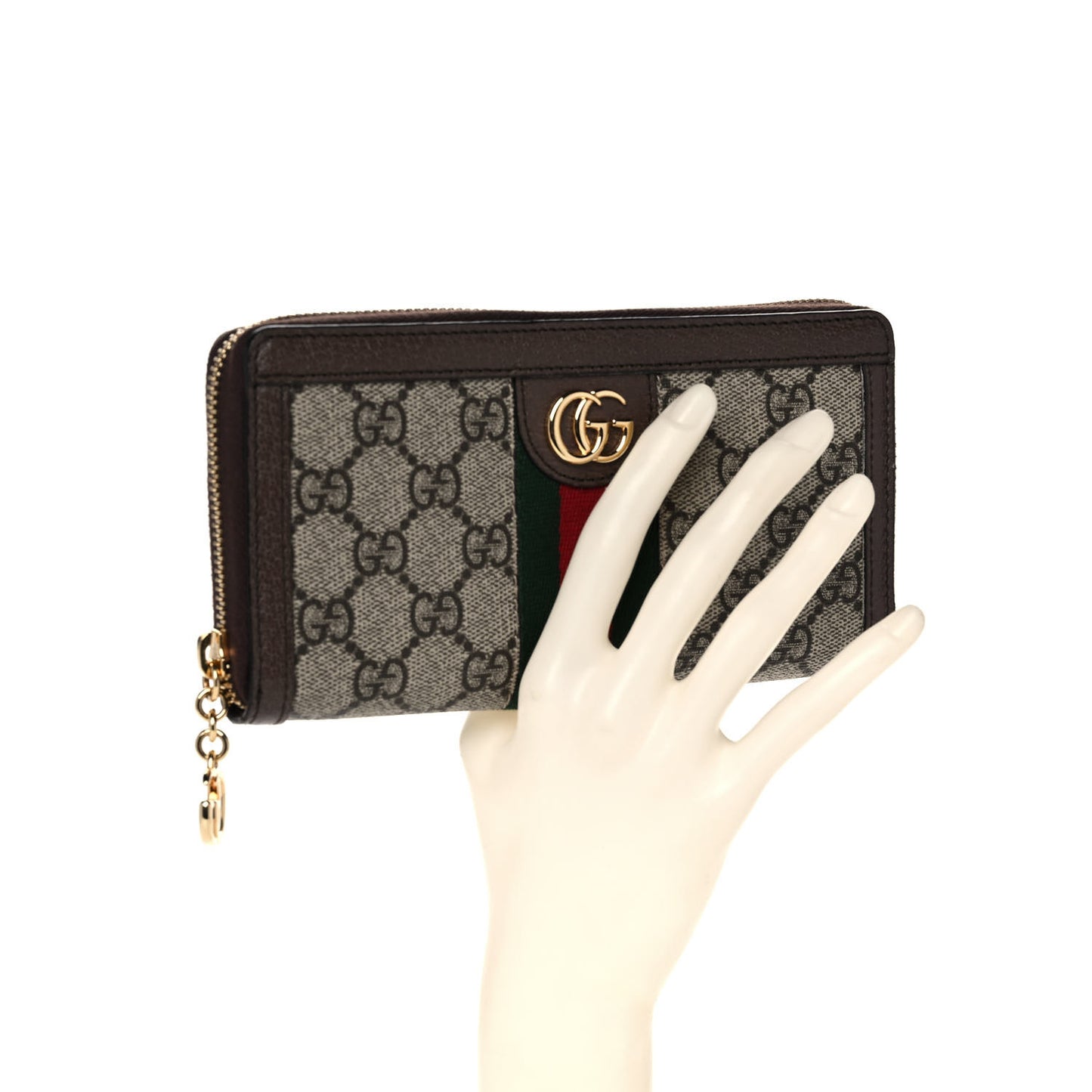 GG Supreme Monogram Web Ophidia Zip Around Wallet Brown