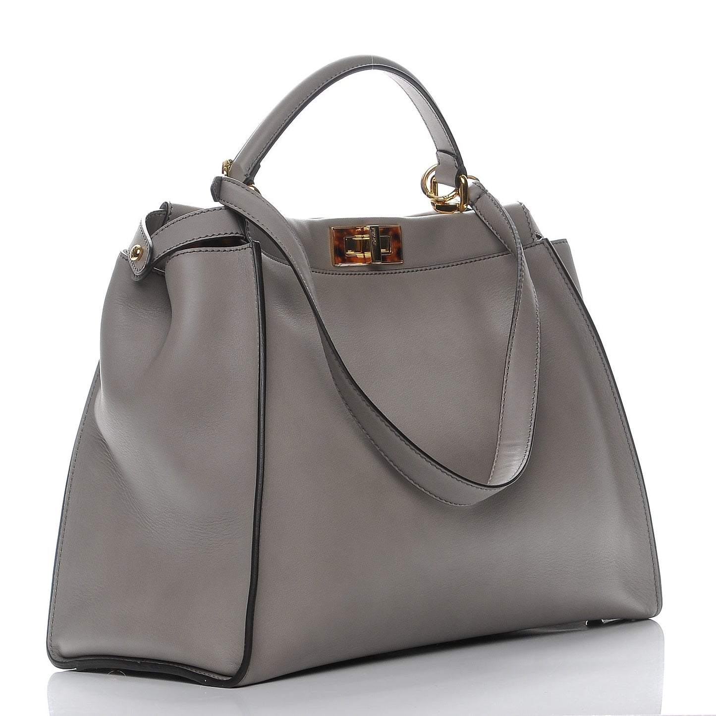 Vitello Seta Suede Plexiglass Tortoise Large Peekaboo Iconic Satchel Asfalto Marrone