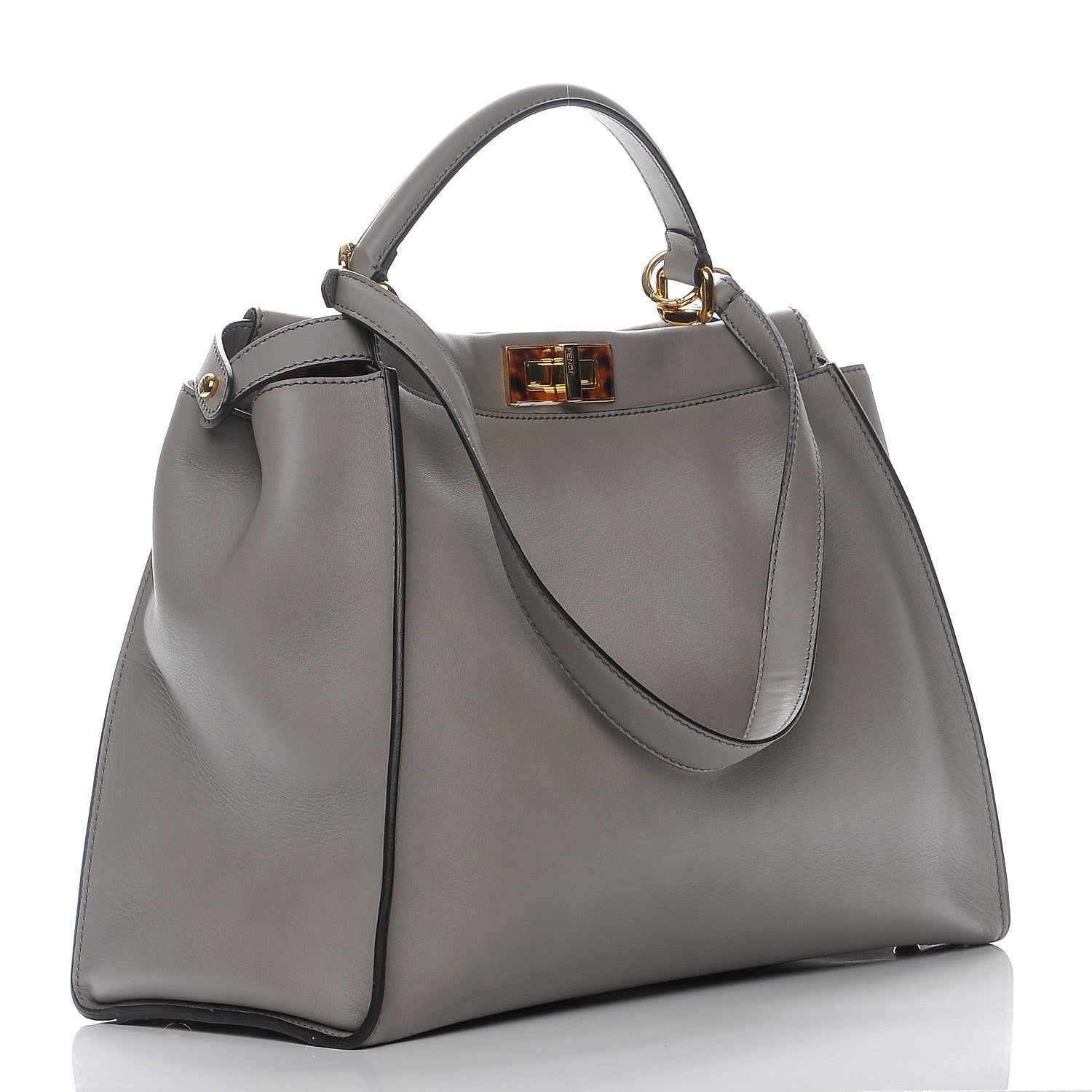 Fendi Vitello Seta Suede Plexiglass Tortoise Large Peekaboo Iconic Satchel Asfalto Marrone 4 of 8