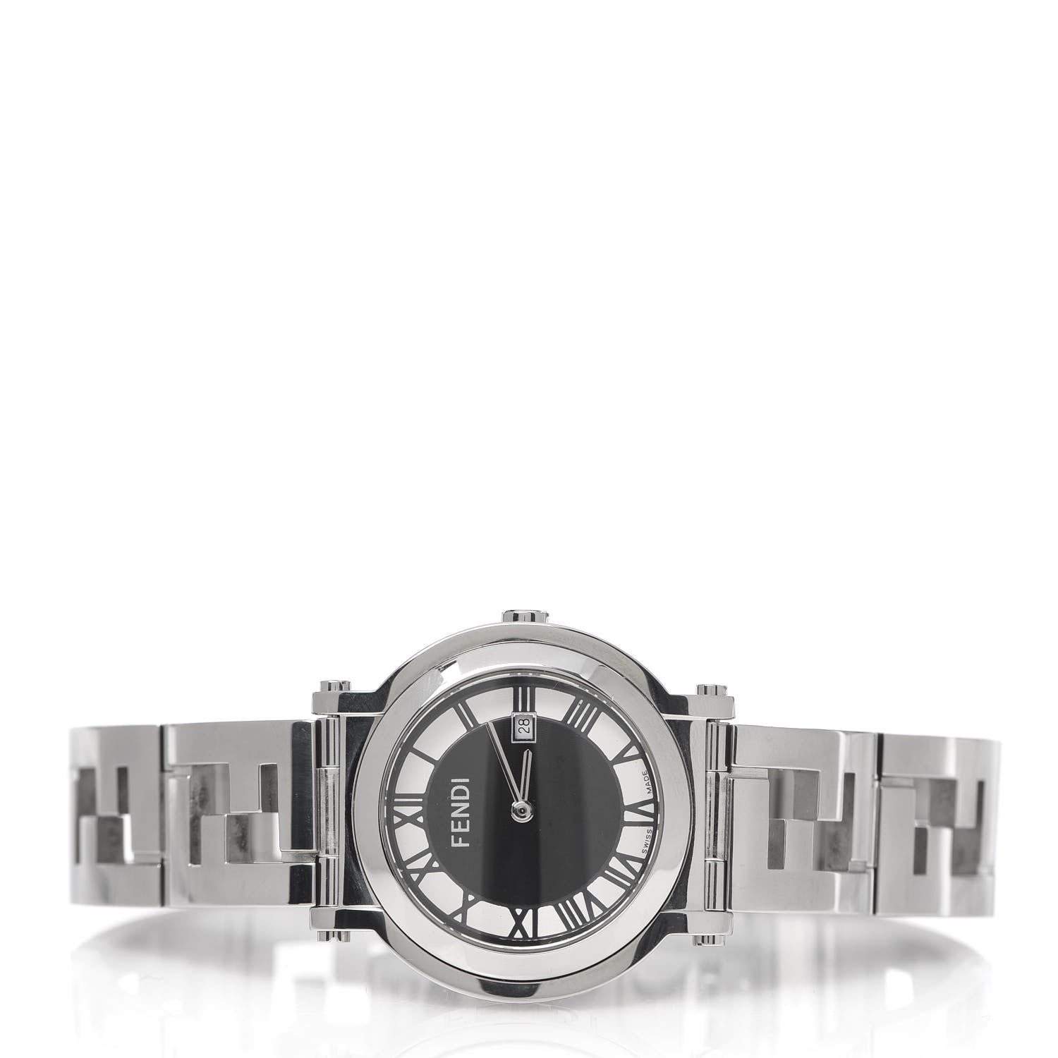 Fendi Stainless Steel 38mm Round Quadro Quartz Watch Black 3 of 7