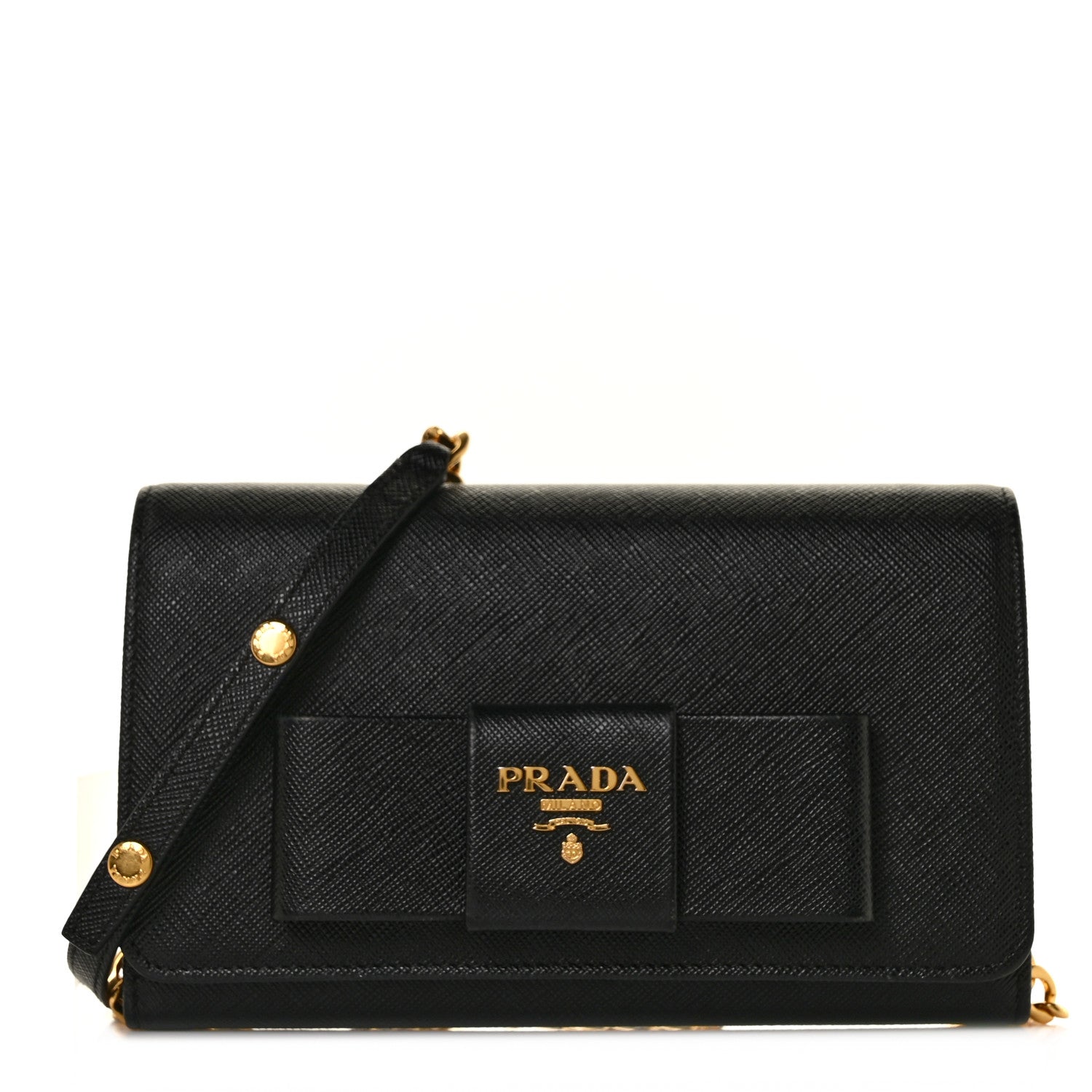 Prada Saffiano Bow Flap Wallet Nero Black 3 of 24