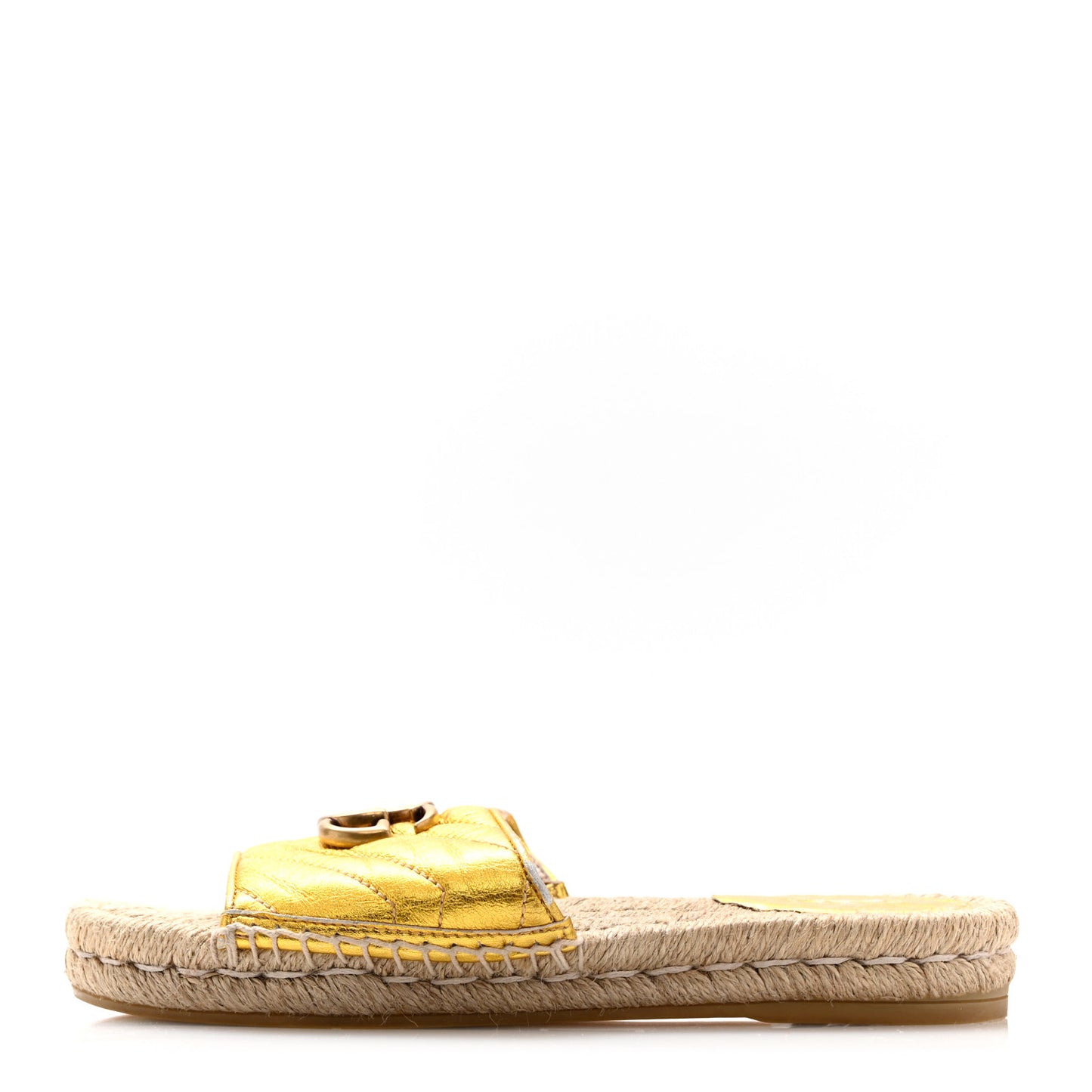 Metallic Nappa Matelasse GG Marmont Espadrille Slide Sandals 36.5 Oro