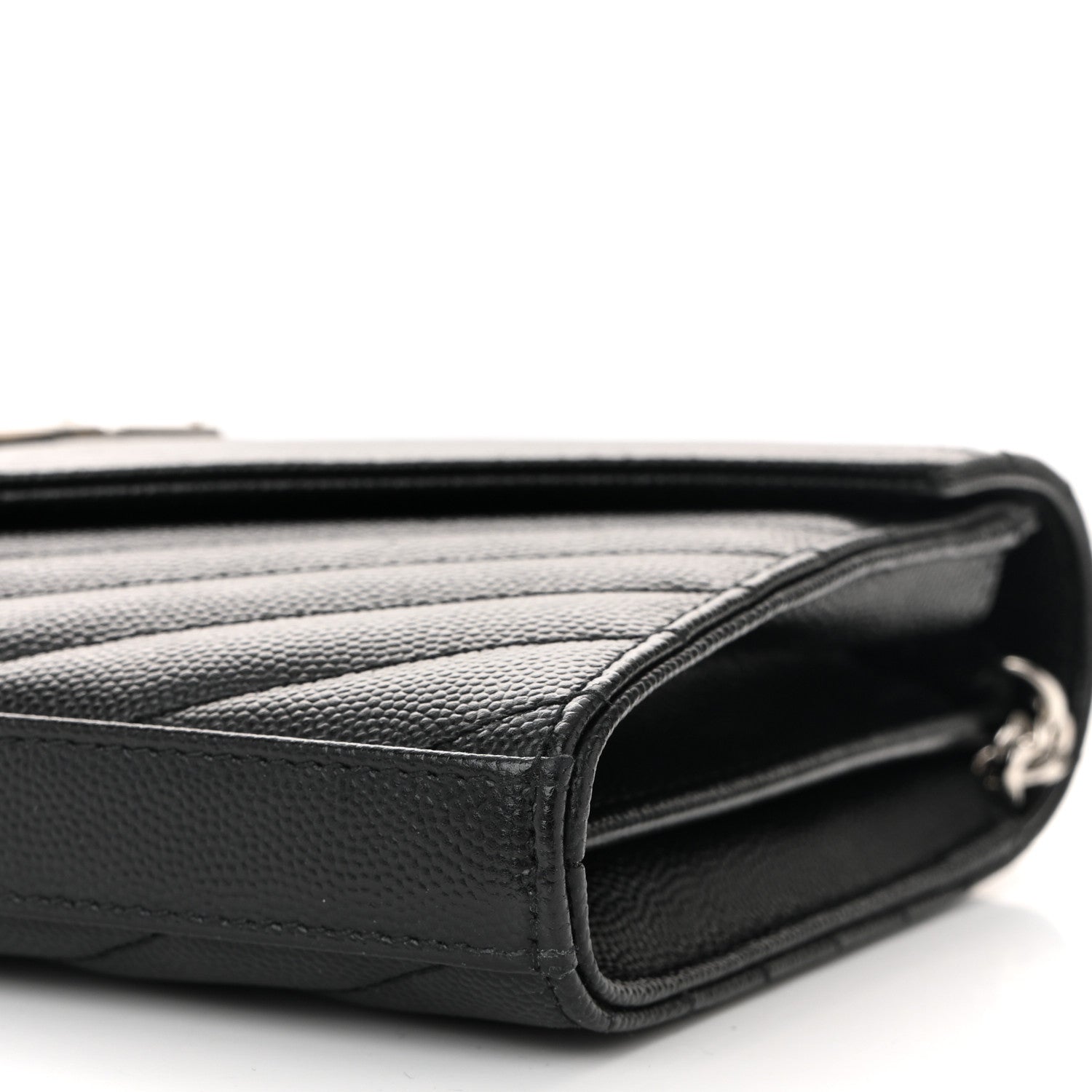 Saint Laurent Grain De Poudre Matelasse Chevron Monogram Chain Wallet Black 18 of 18