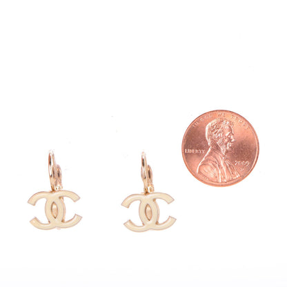 Chanel Enamel CC Drop Earrings White Light Gold 2 of 4