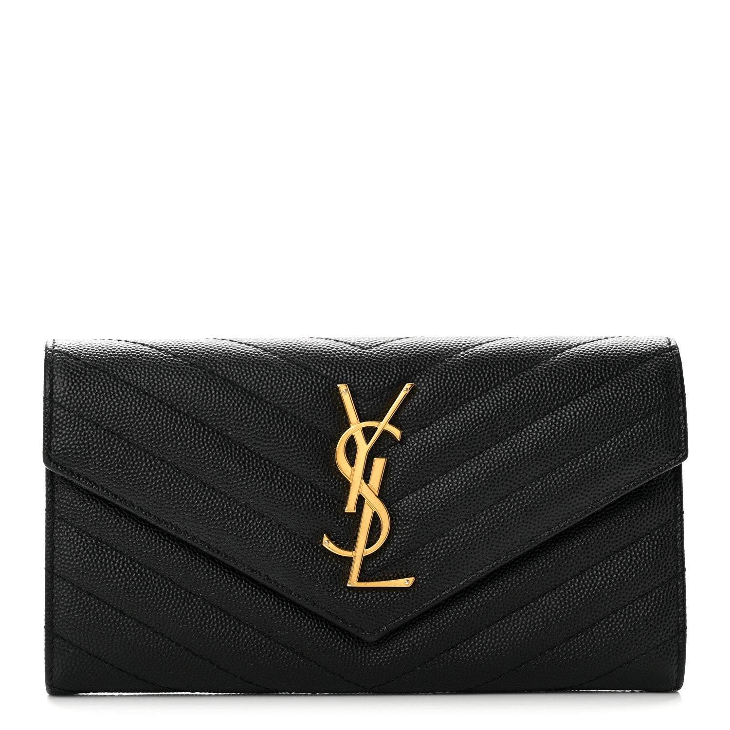 Saint Laurent Grain De Poudre Matelasse Chevron Monogram Flap Wallet Black 1 of 11