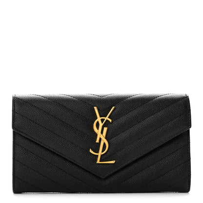 Saint Laurent Grain De Poudre Matelasse Chevron Monogram Flap Wallet Black 1 of 11
