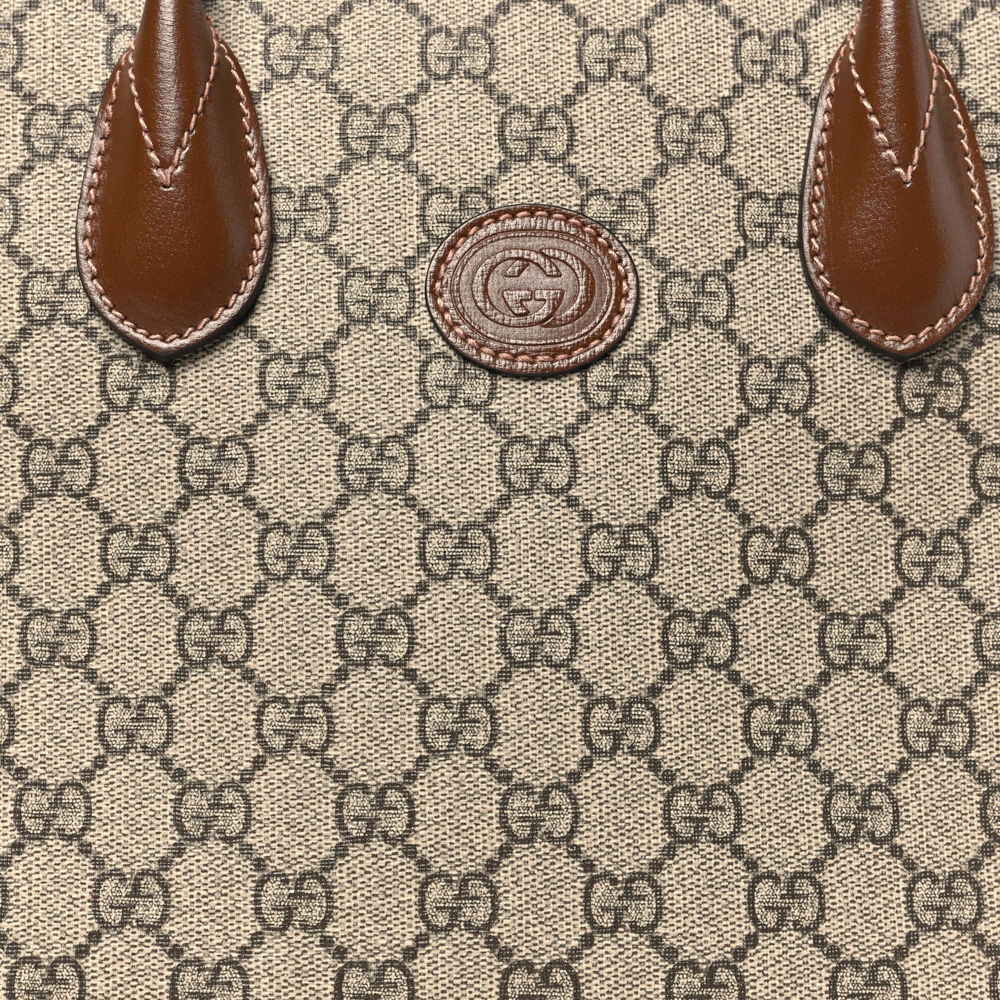 GG Supreme Monogram Azalea Calfskin Small Retro Interlocking G Tote Bag Beige Ebony Brown Sugar