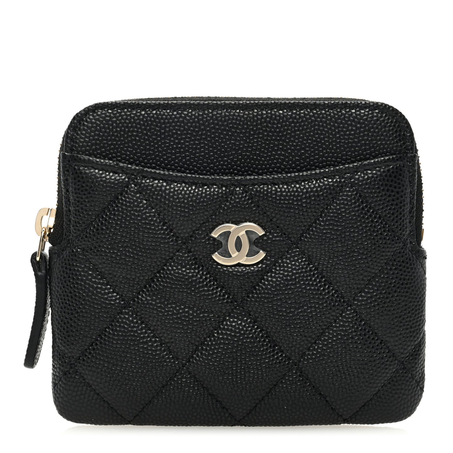 Caviar Quilted Zip Card Holder Wallet Black