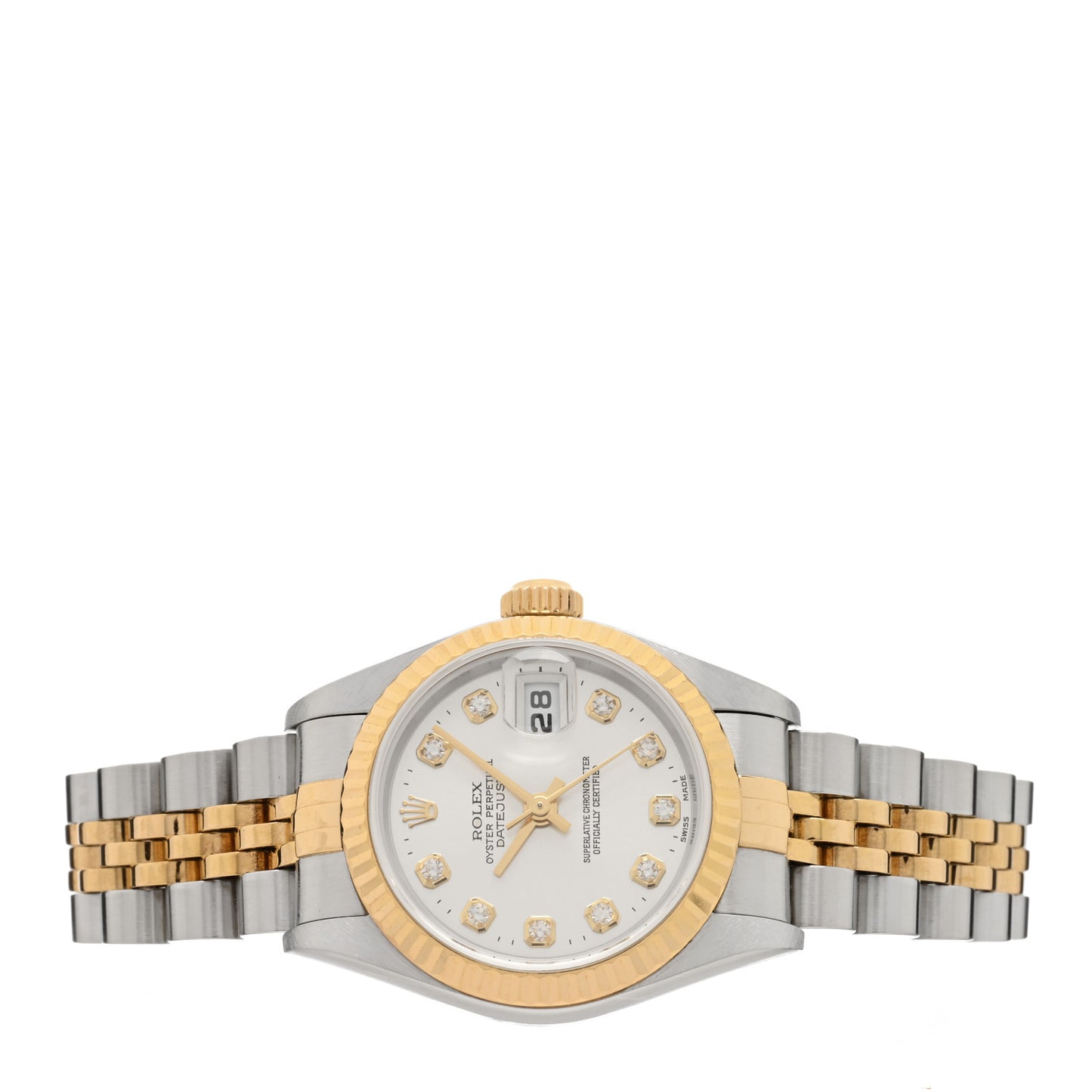Stainless Steel 18K Yellow Gold Diamond 26mm Oyster Perpetual Datejust Watch Silver 79173