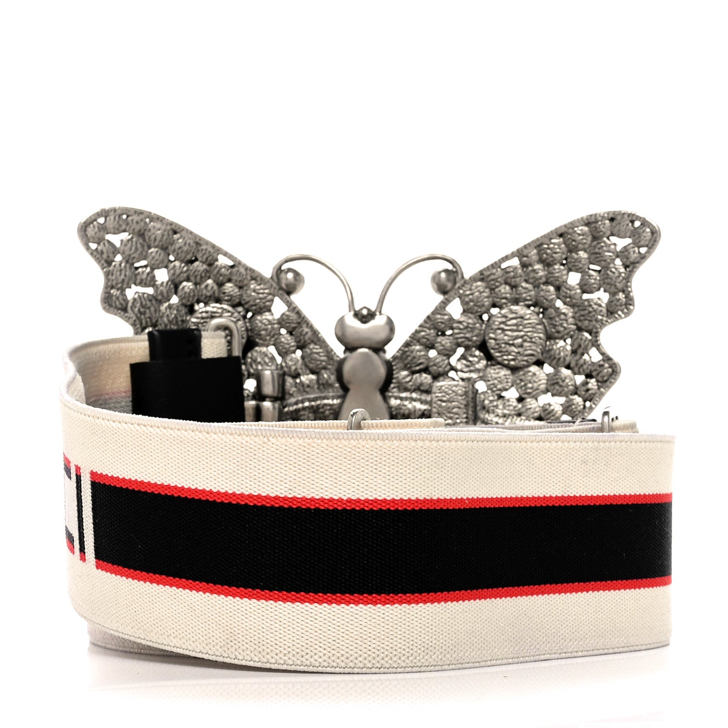 Gucci Jacquard Crystal Stripe Butterfly Belt 95 38 White 2 of 4