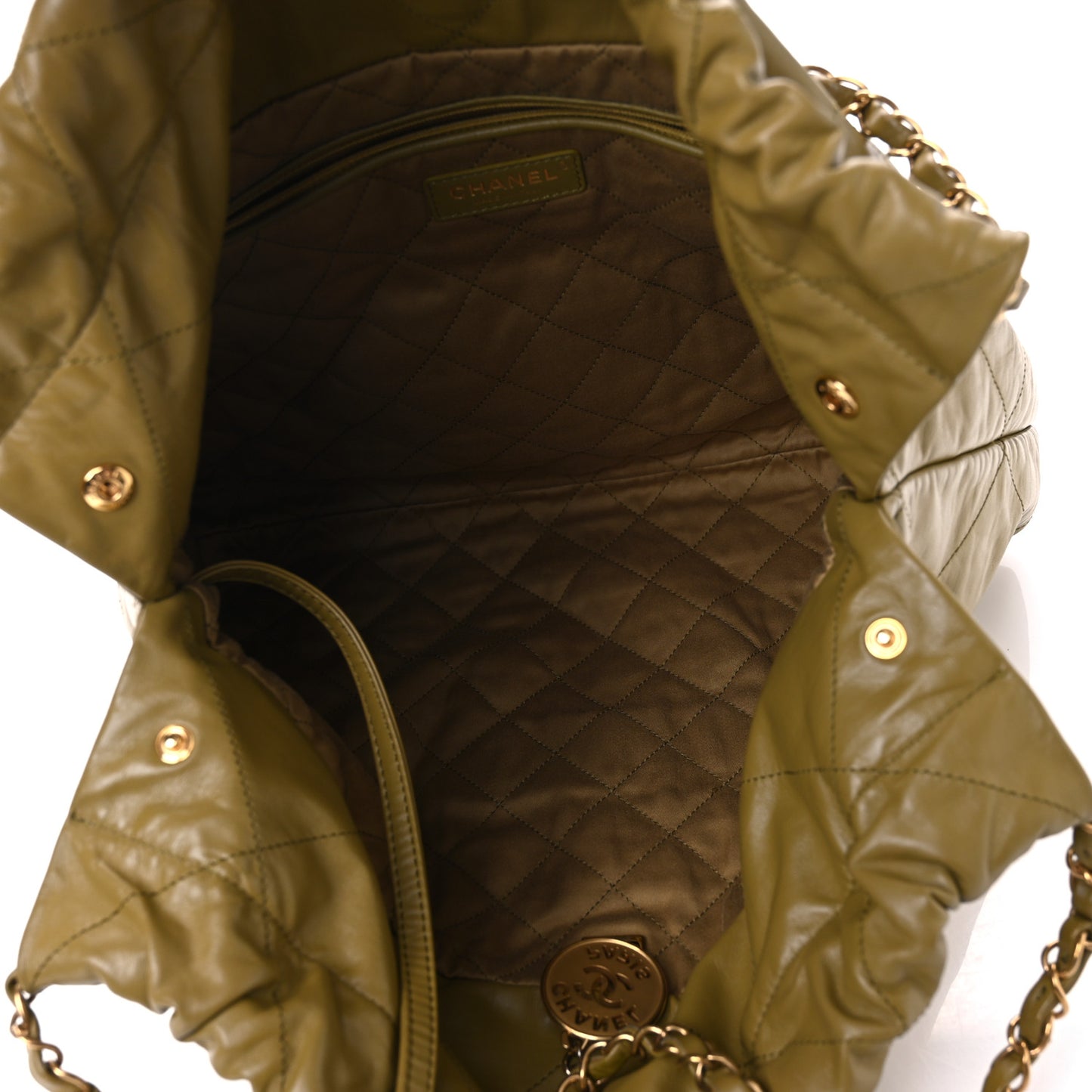 Shiny Calfskin Quilted Chanel 22 Green