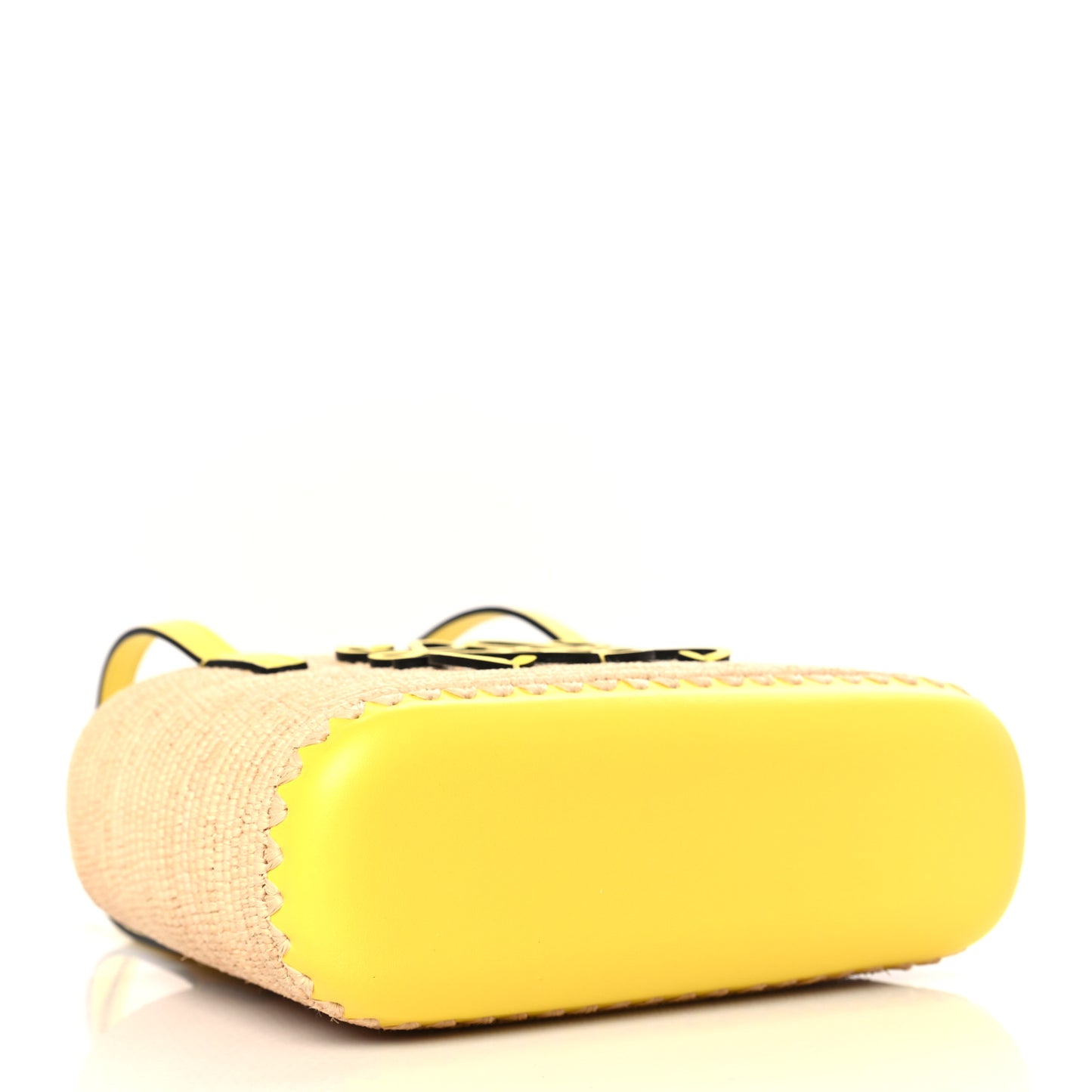 Raffia Square Mini Anagram Basket Tote Bag Natural Yellow