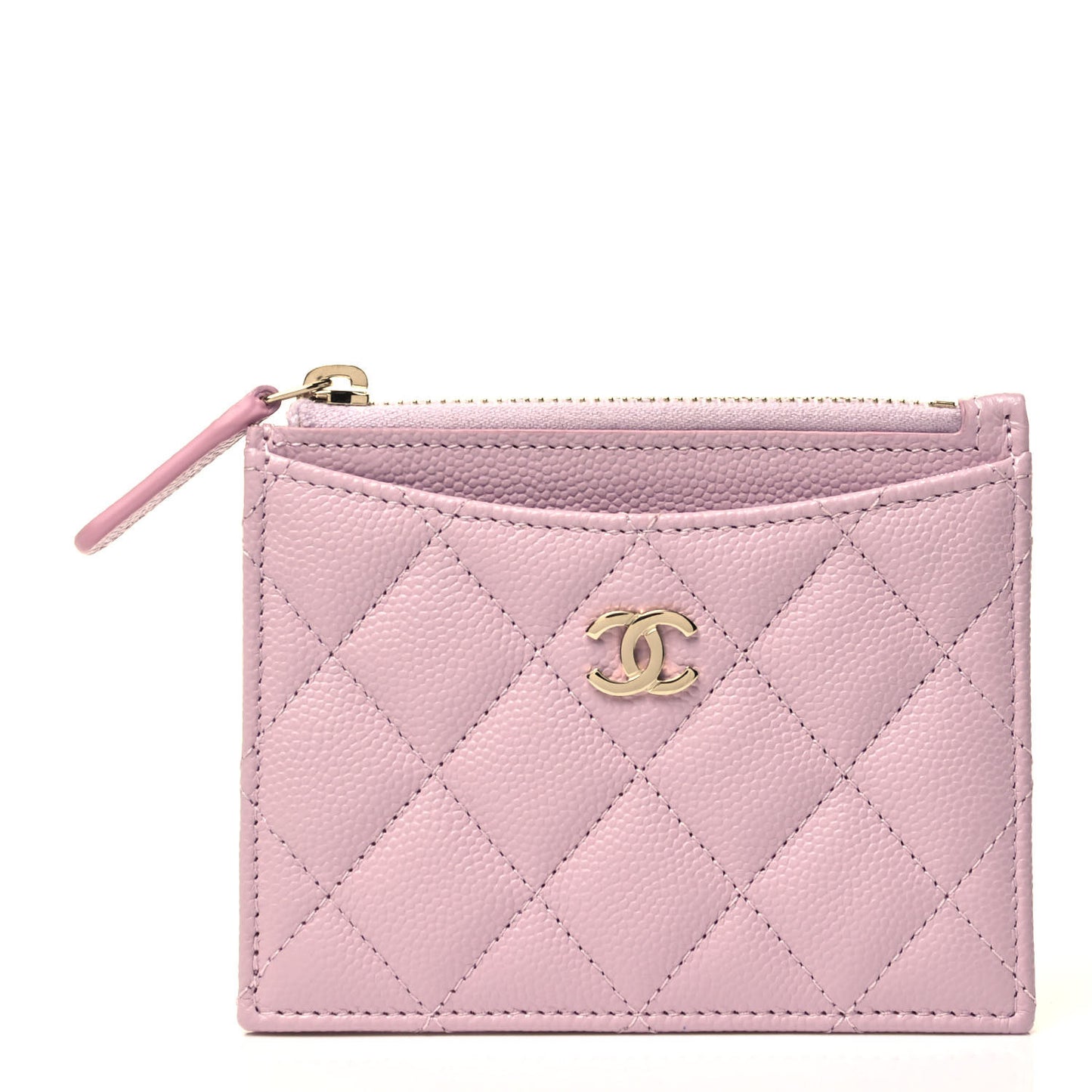 Caviar Quilted CC Zip Card Holder Light Pink
