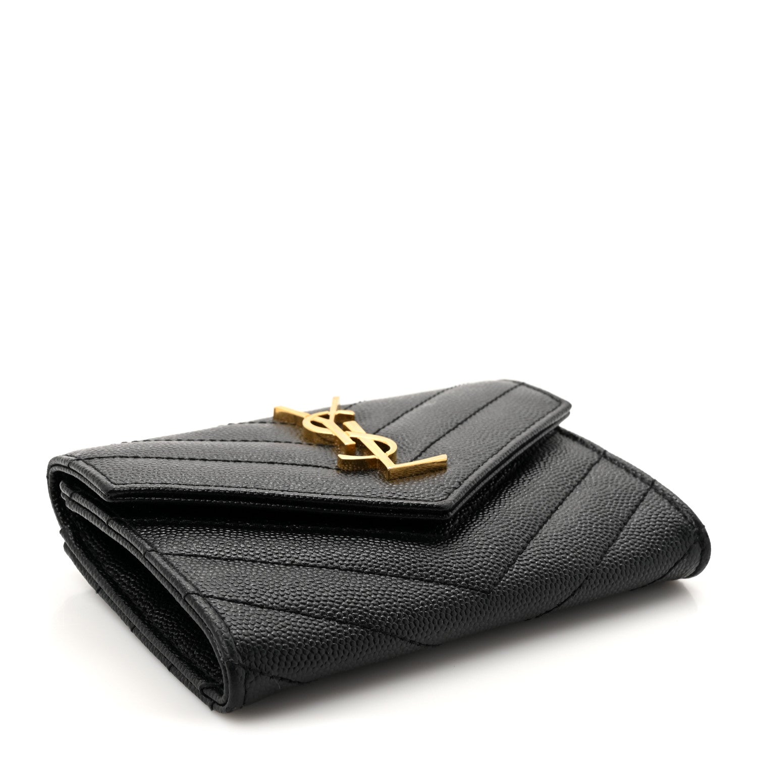 Saint Laurent Grain De Poudre Matelasse Chevron Small Monogram Envelope Wallet Black 4 of 11