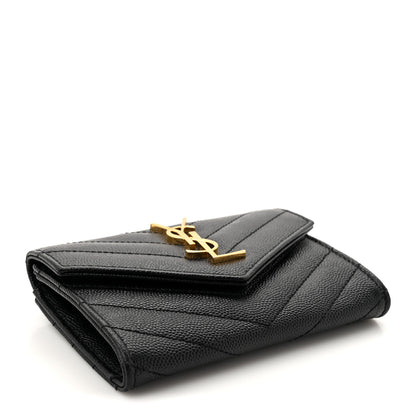 Saint Laurent Grain De Poudre Matelasse Chevron Small Monogram Envelope Wallet Black 4 of 11