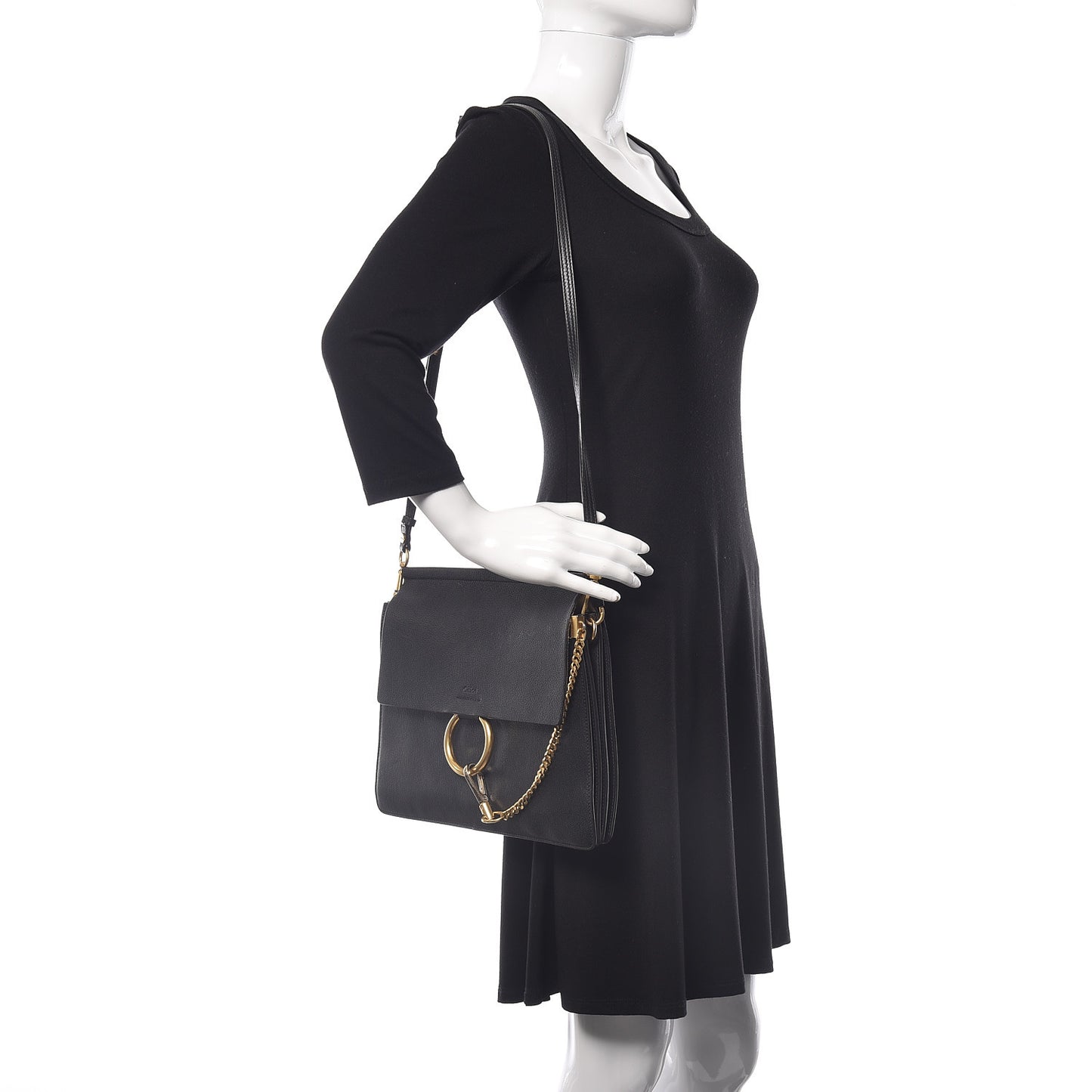 Calfskin Medium Faye Shoulder Bag Black