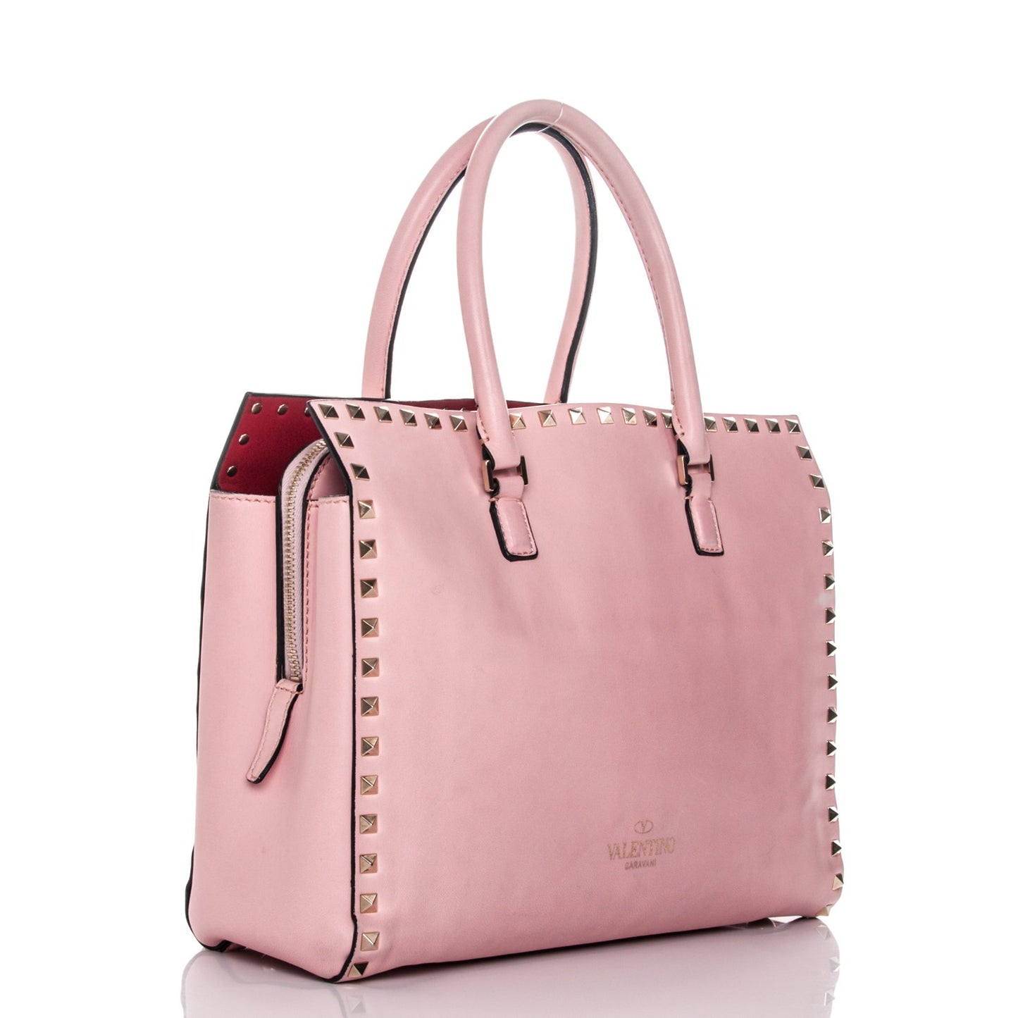 Vitello Small Rockstud Top Handle Tote Rose
