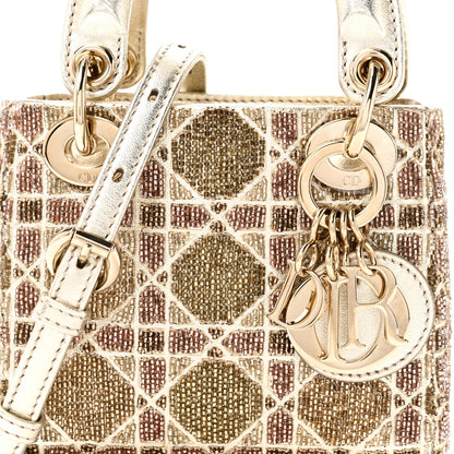 Christian Dior Metallic Lambskin Cannage Beaded Embroidered Micro Lady Dior Gold 8 of 14