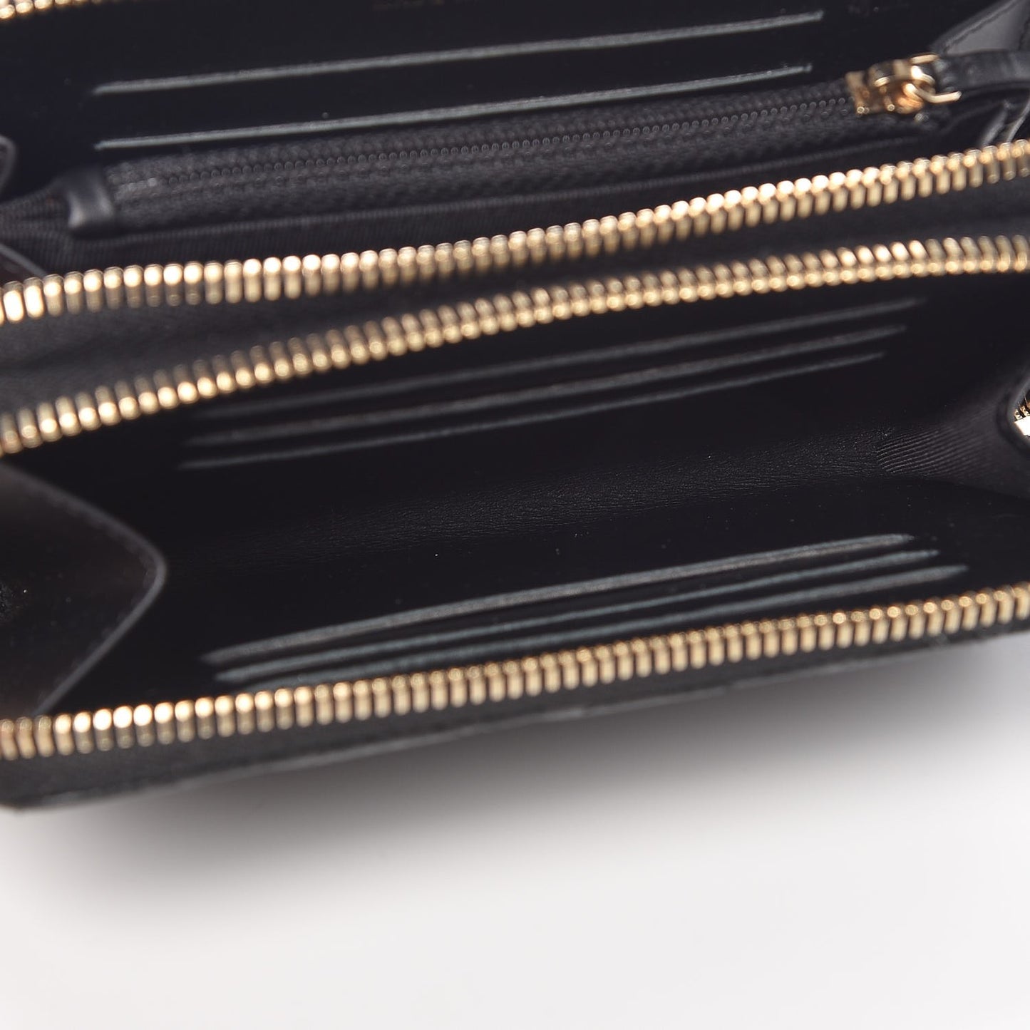 Caviar Quilted Large Gusset Double Zip Around Wallet Black