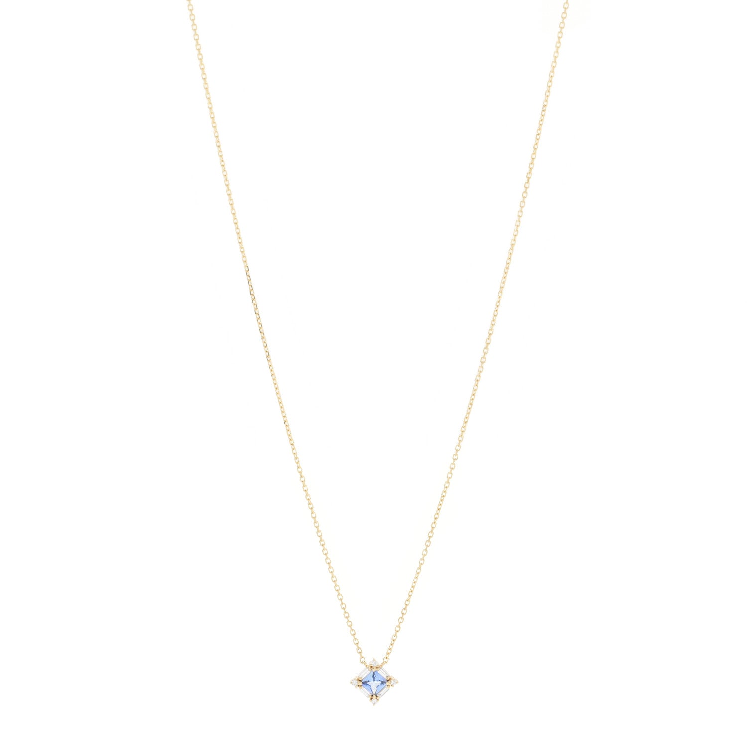 Suzanne Kalan 18K Yellow Gold Diamond Blue Sapphire Princess Midi Pendant Necklace 1 of 6
