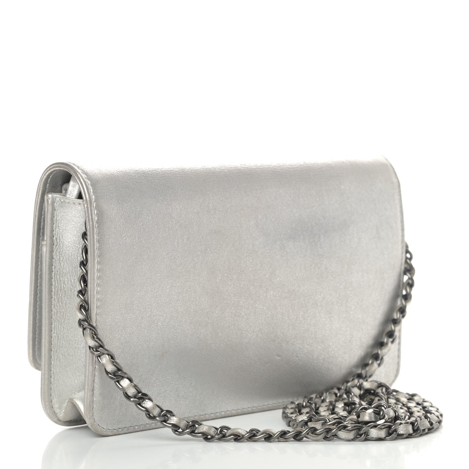 Chanel Metallic Lambskin Timeless Wallet on Chain WOC Silver 2 of 6