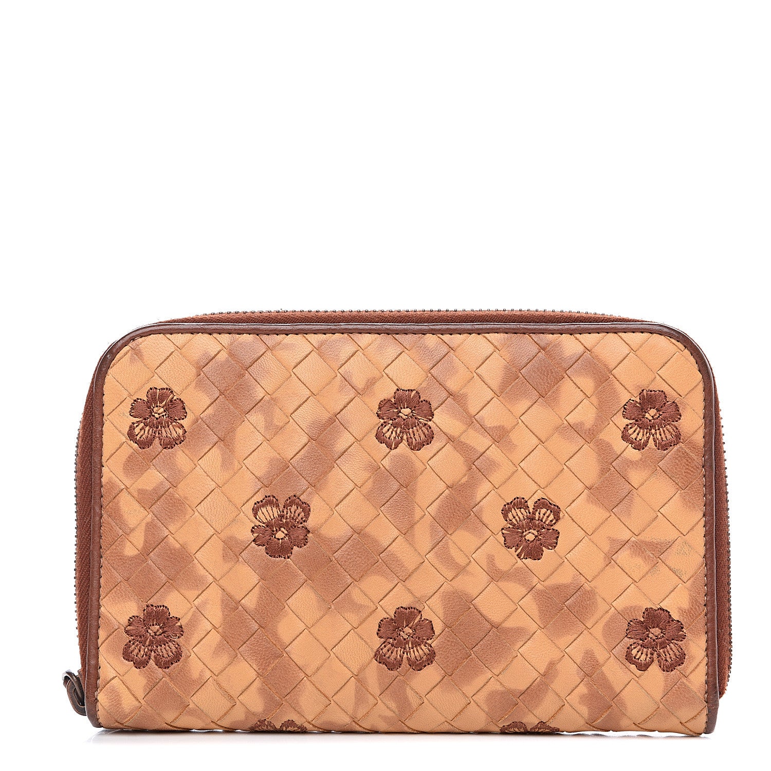 Bottega Veneta Nappa Intrecciato Floral Embroidered Zip Around Wallet Brown 1 of 10