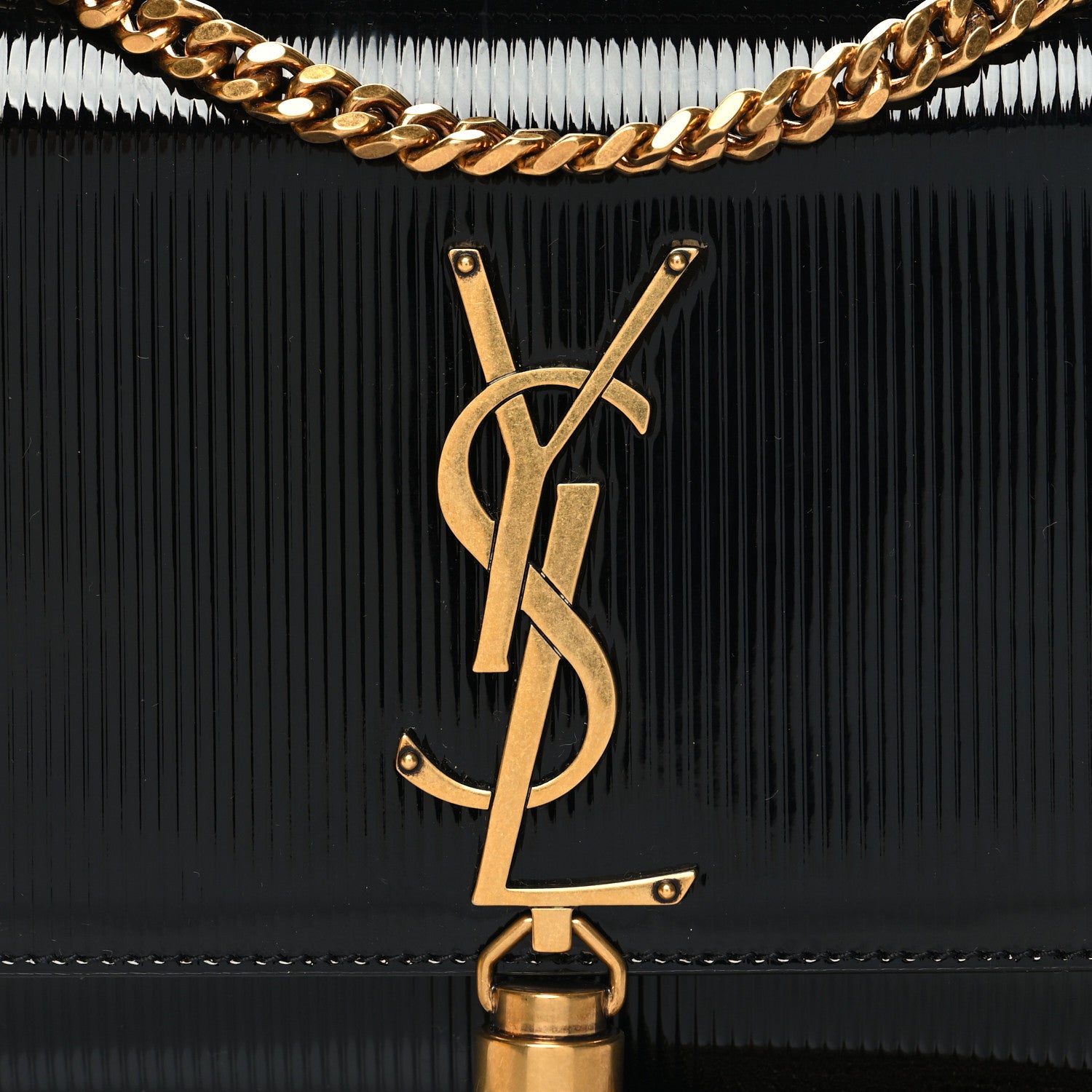 Saint Laurent Patent Linear Embossed Small Classic Monogram Kate Tassel Satchel Black 7 of 9