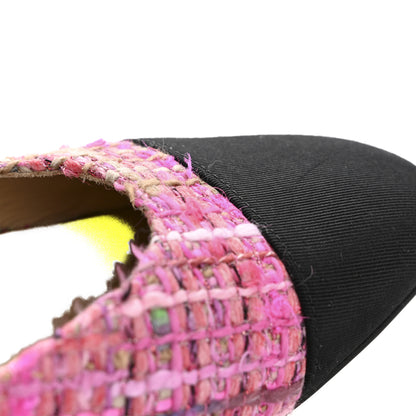 Chanel Tweed Grosgrain Cap Toe CC Slingback Flat 40 Pink Black 10 of 12