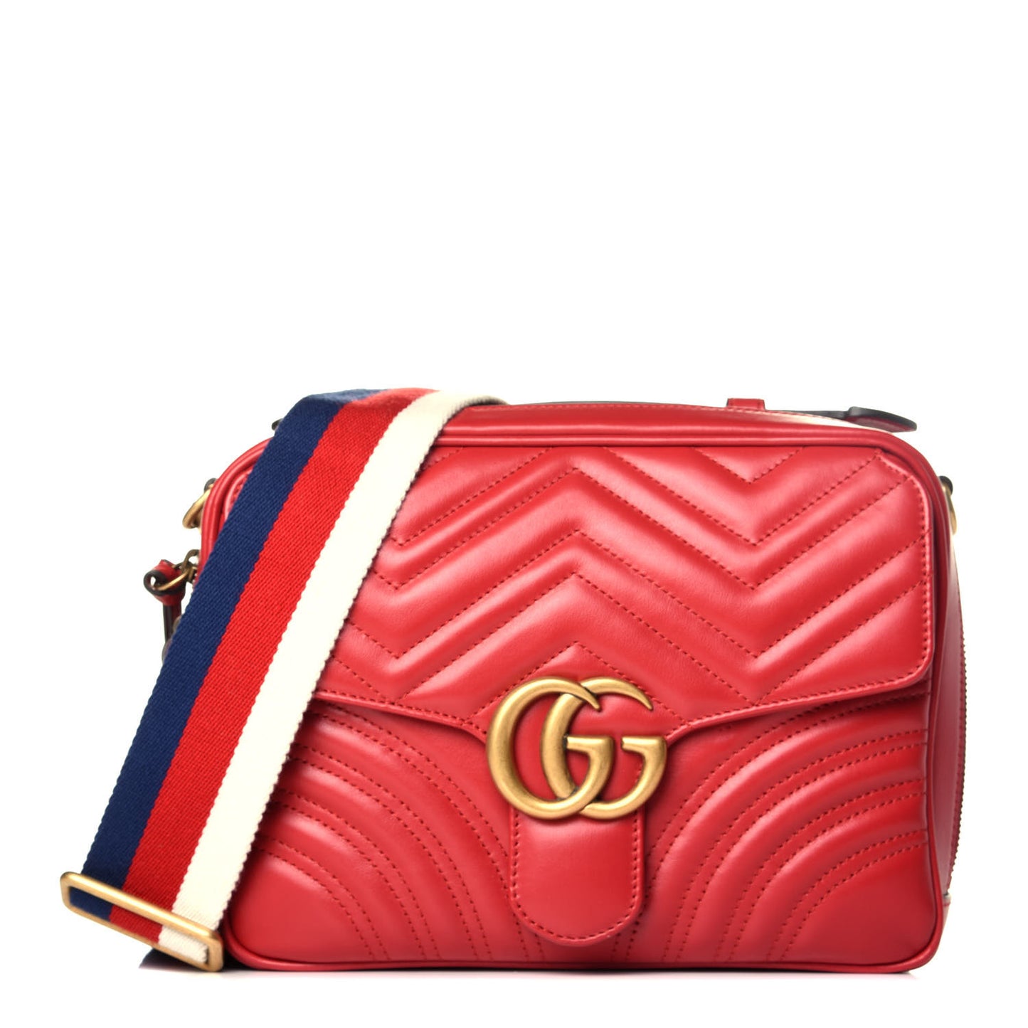 Calfskin Matelasse Sylvie Web Small GG Marmont Top Handle Shoulder Bag Hibiscus Red