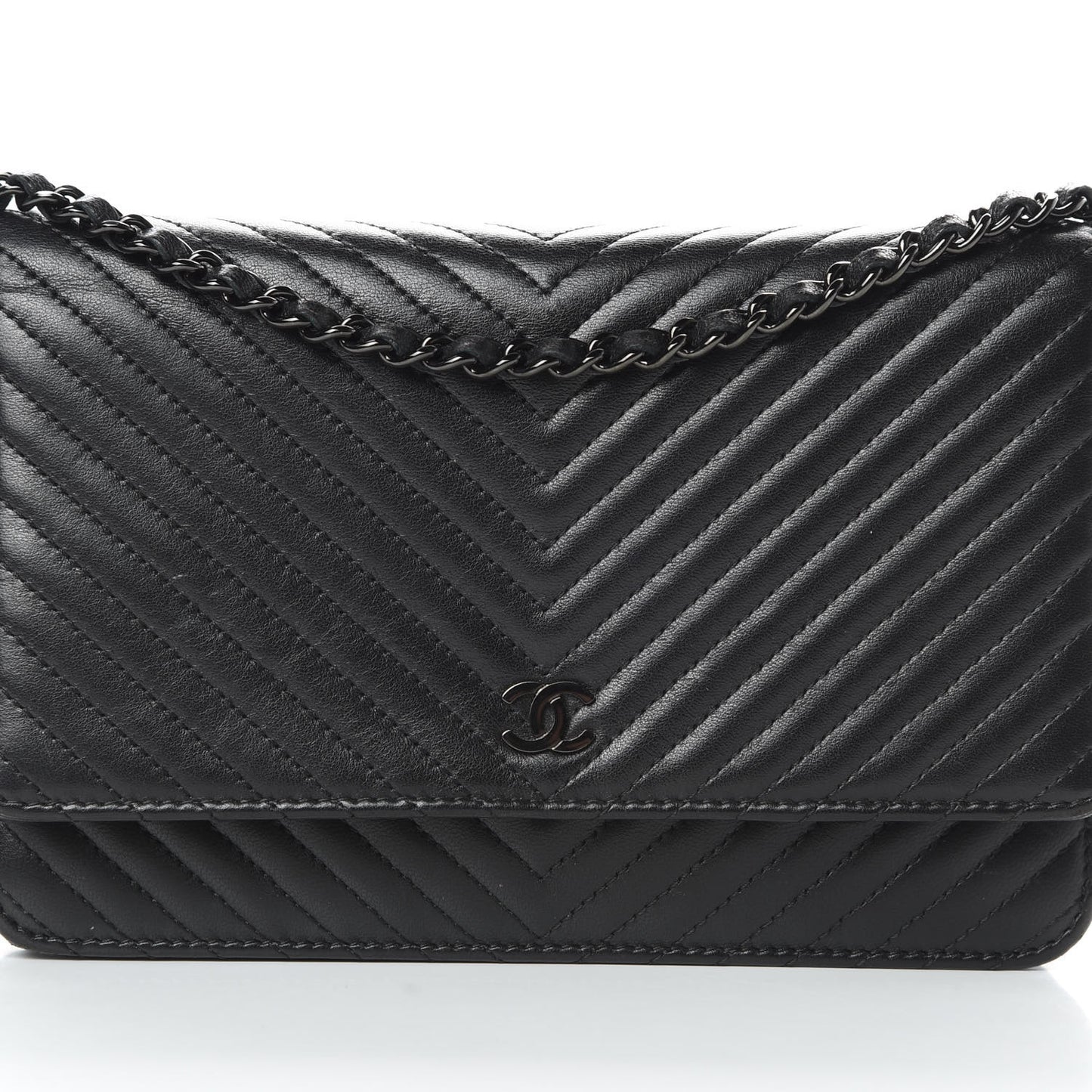 Lambskin Chevron Quilted Wallet On Chain WOC So Black