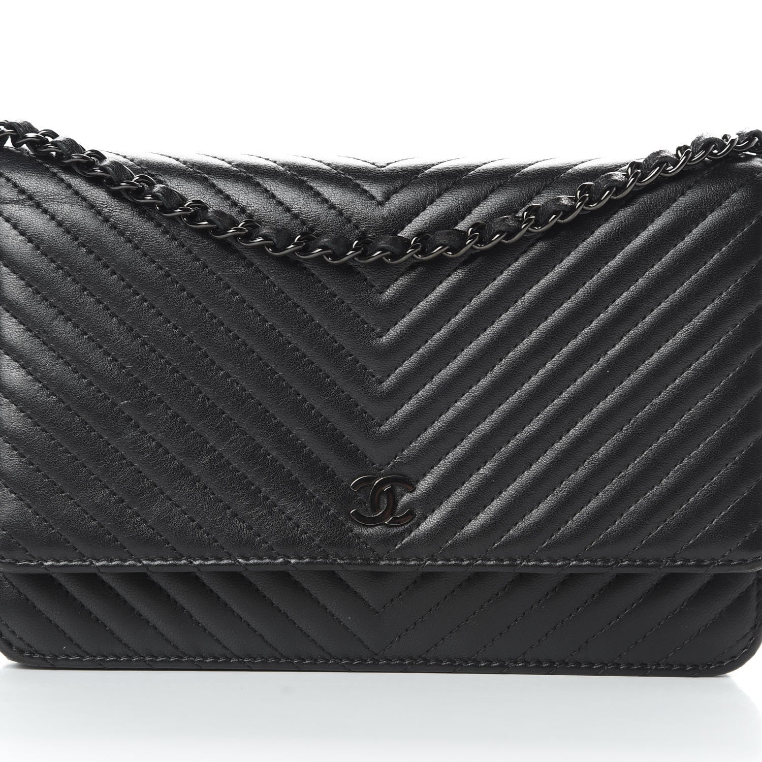 Chanel Lambskin Chevron Quilted Wallet On Chain WOC So Black 9 of 16