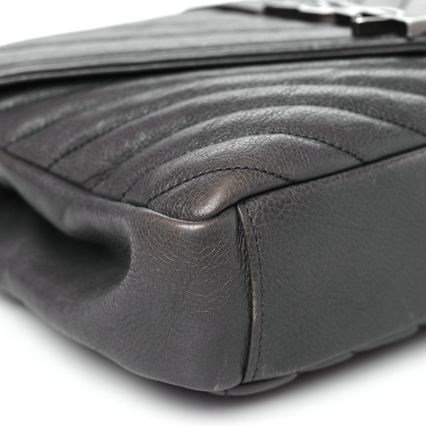 Sheepskin Matelasse Chevron Monogram Medium College Bag Asphalt