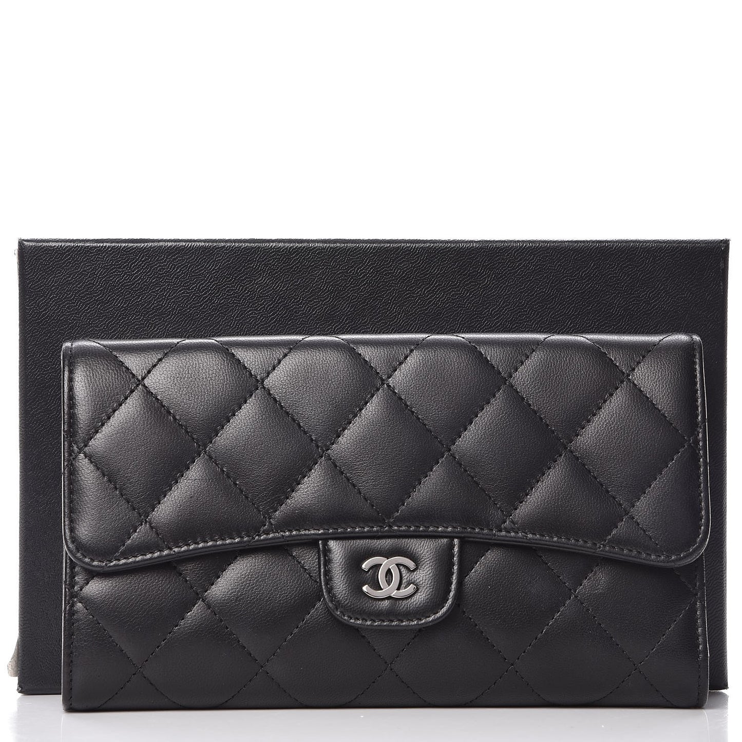 Lambskin Quilted Large Flap Wallet Black