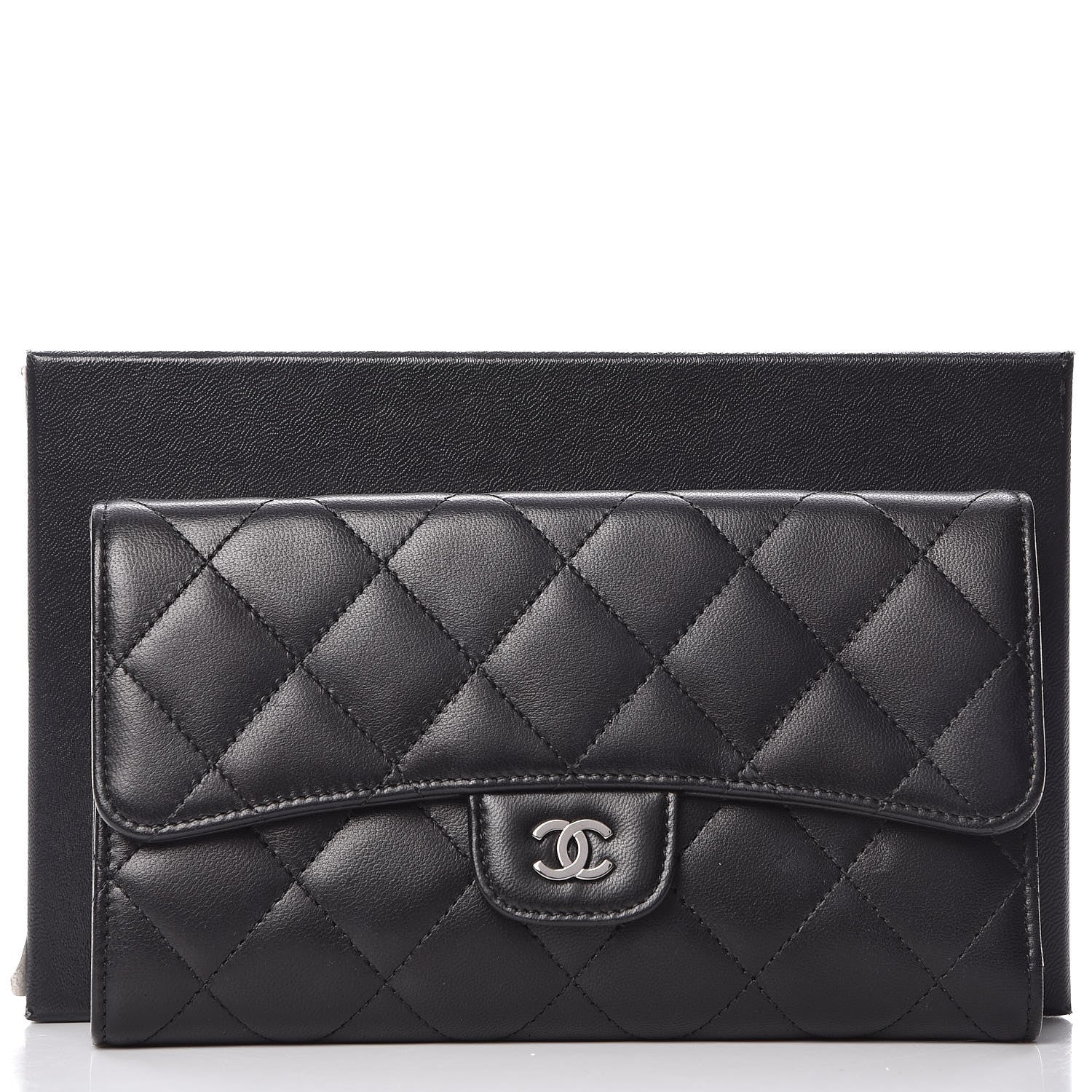 Chanel Lambskin Quilted Large Flap Wallet Black 6 of 9