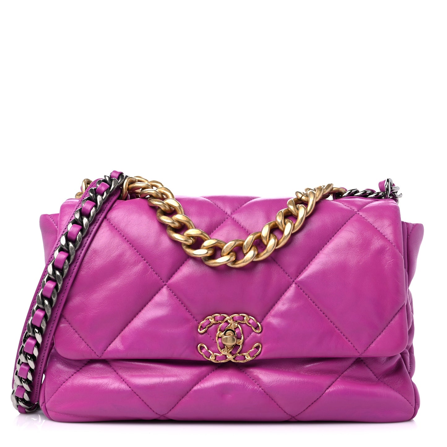 Lambskin Quilted Large Chanel 19 Flap Purple