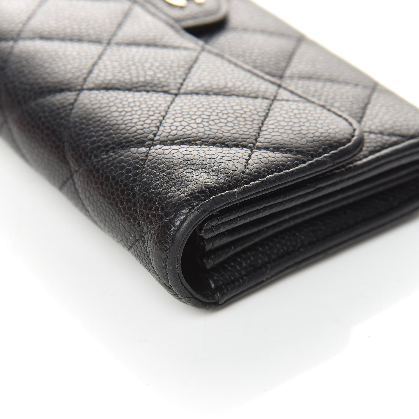 Caviar Quilted Large Gusset Flap Wallet Black