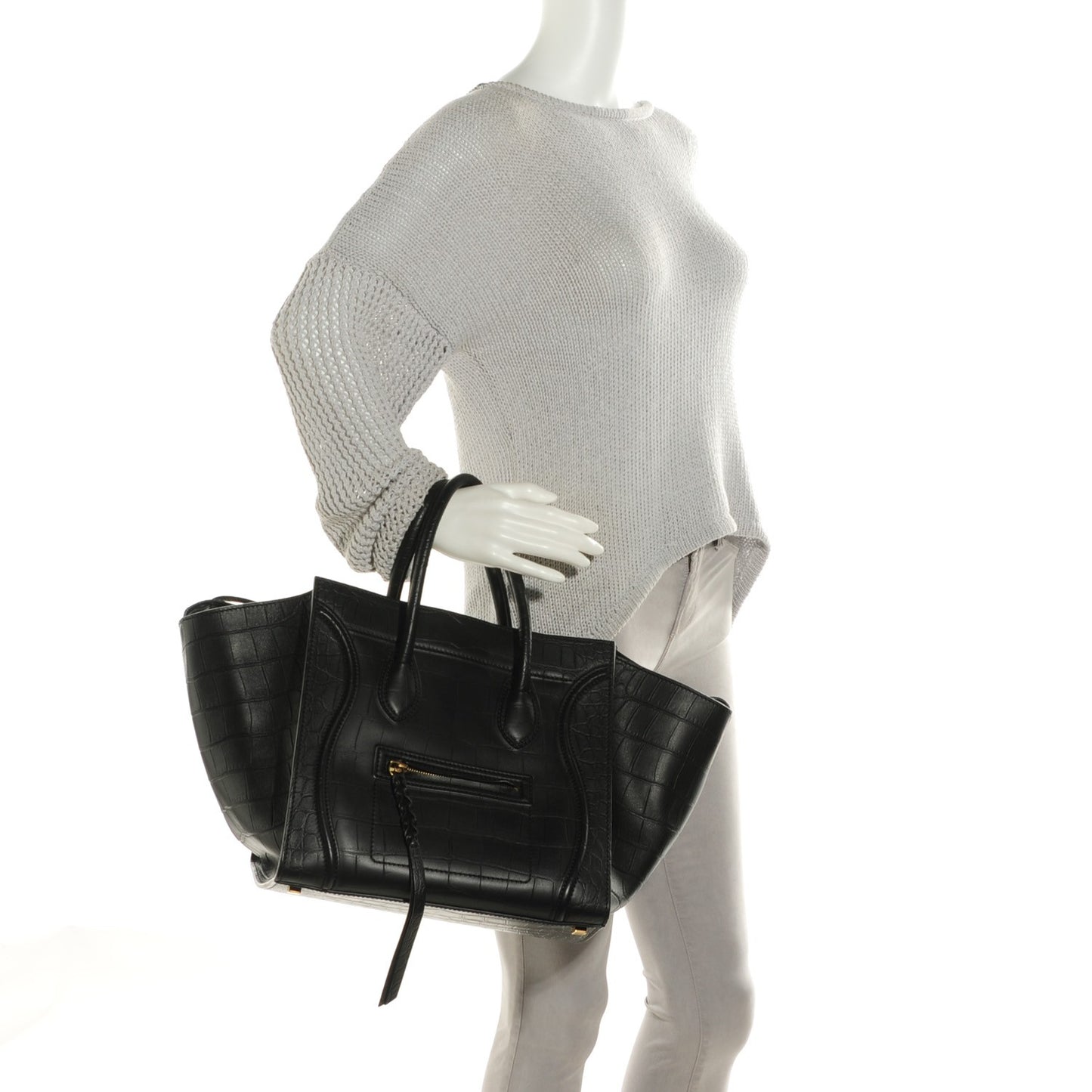 Crocodile Embossed Calfskin Medium Phantom Luggage Black